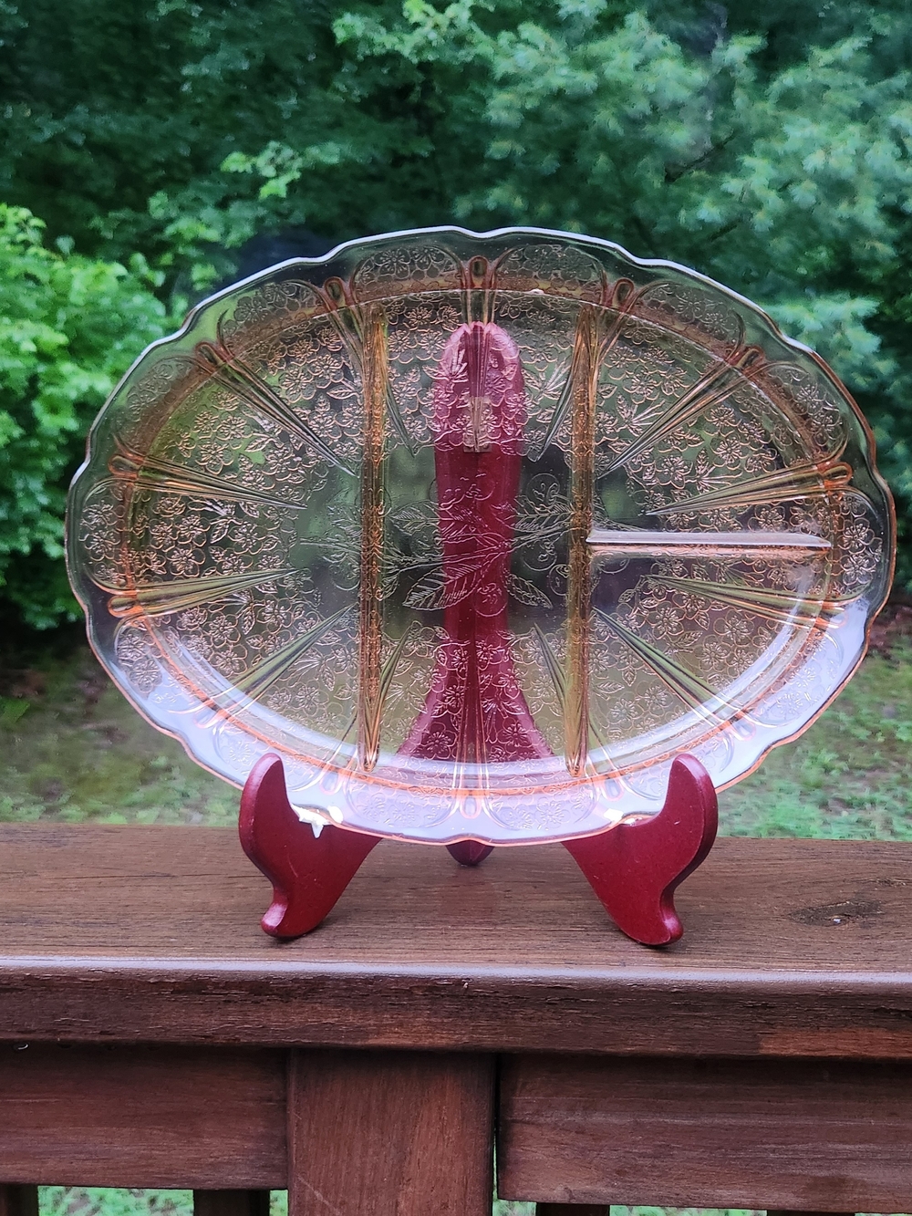 Jeannette Glass Cherry Blossom Pink Depression Glass 13" Divided Platter